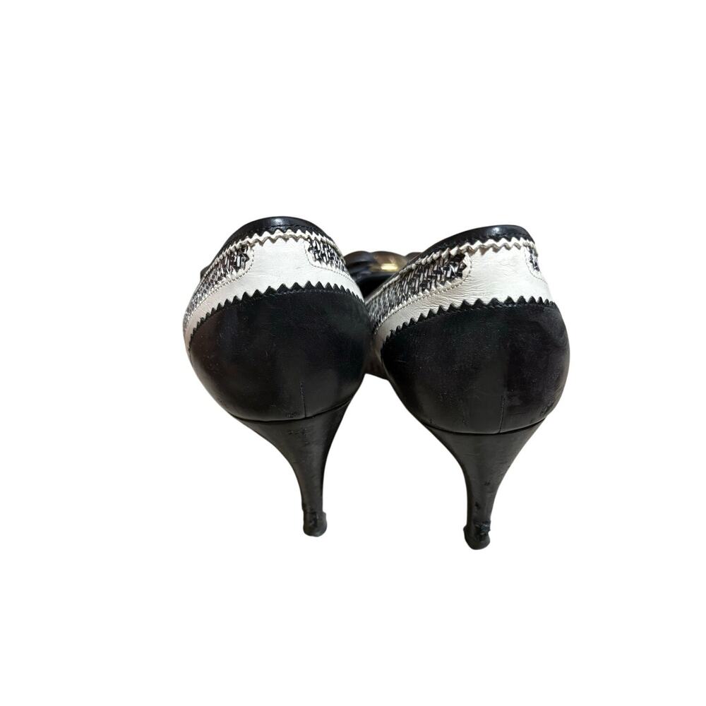 Salvatore Ferragamo Eloisa Bow Pumps Black Cream Woven 9B $1050 - Picture 5 of 10